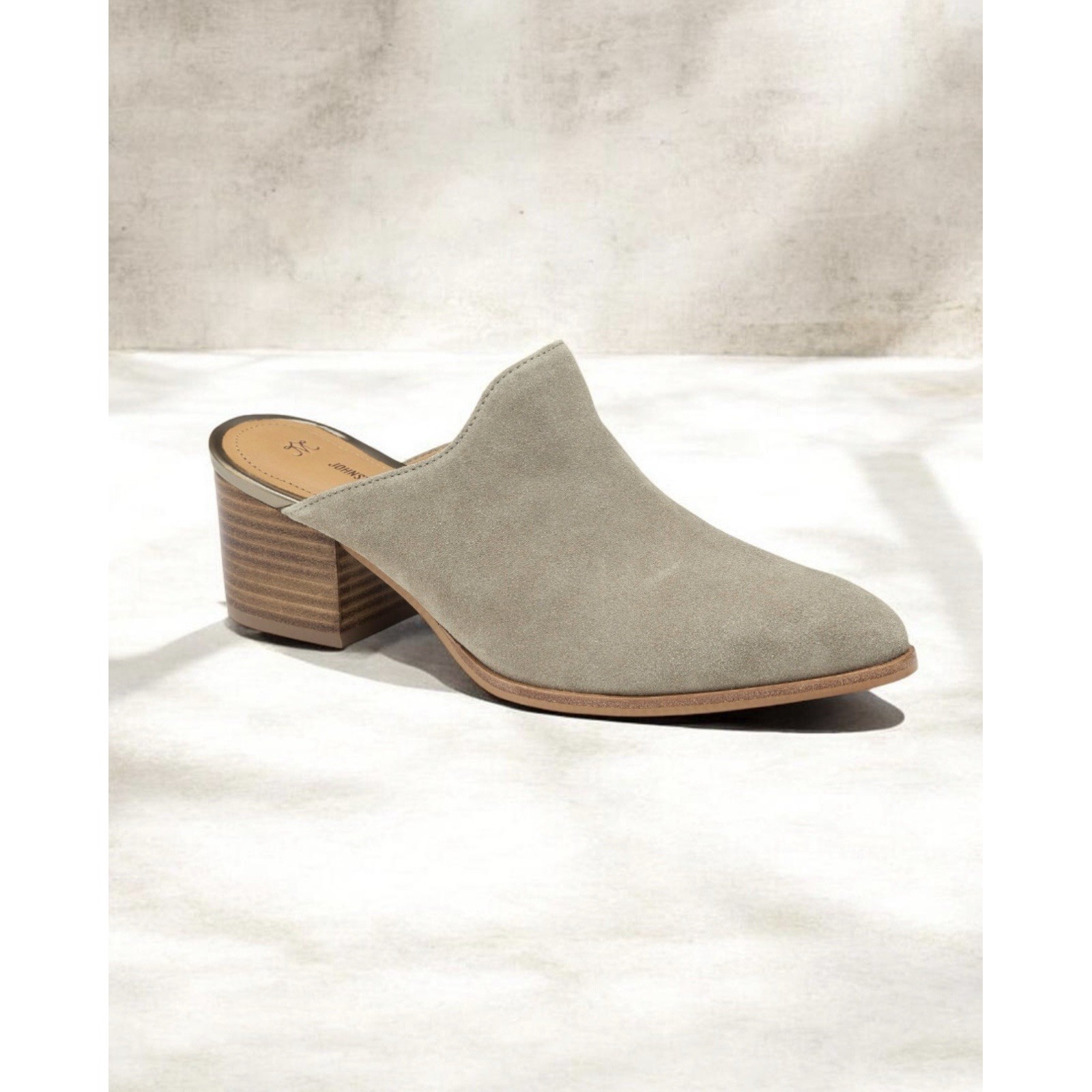 Johnston & Murphy Trista Mule Cognac Calfskin Suede Heels Sz 6m Euc $168